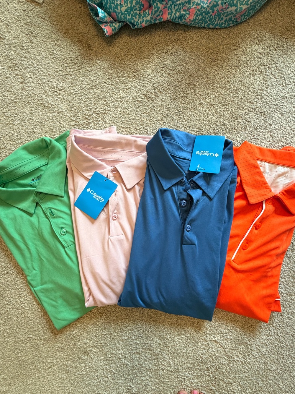 Columbia Men’s Polo Pack - Green, Pink & Blue. Orange Antigua Polo